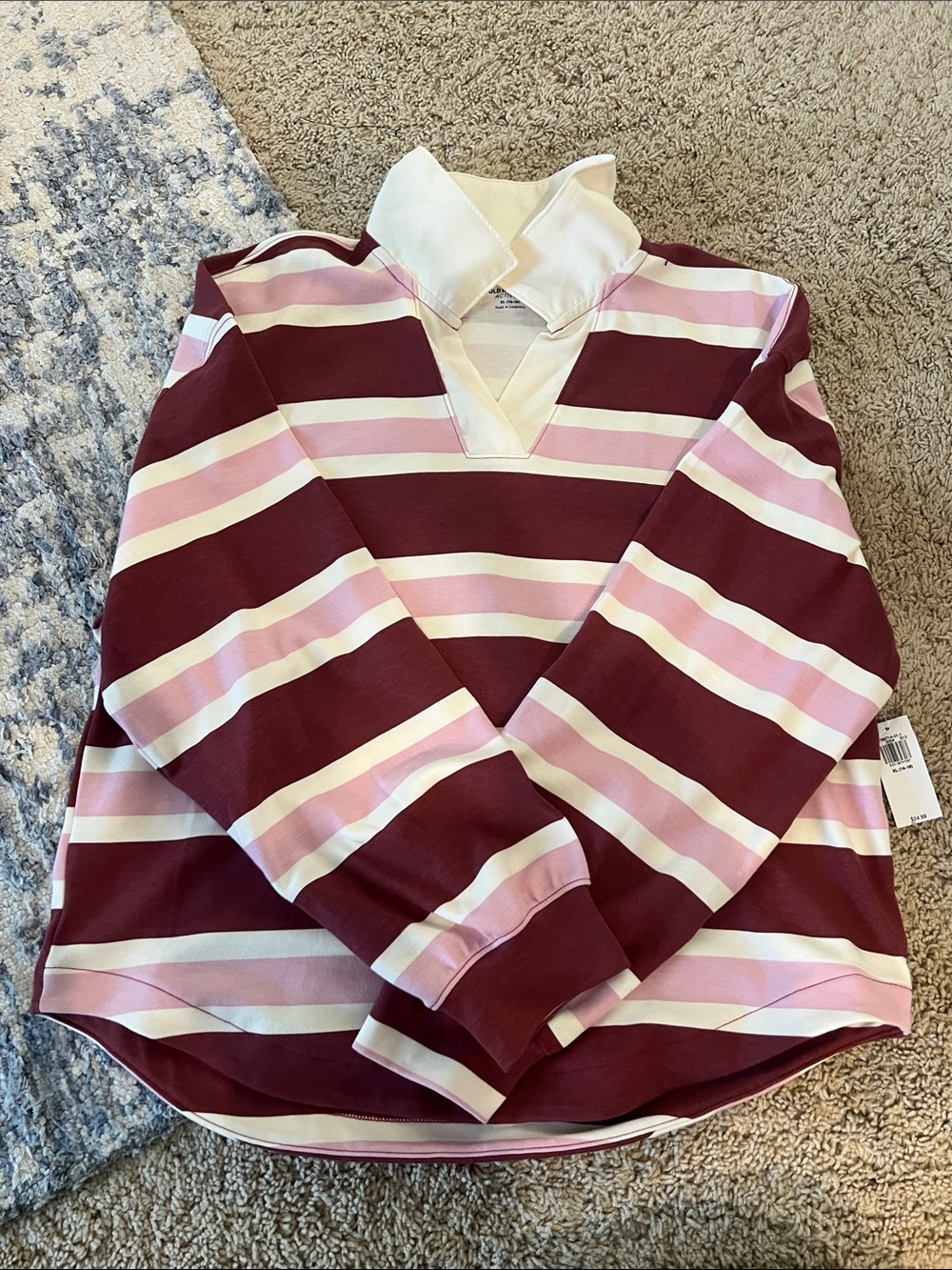 NWT Old Navy active maroon and pink striped pullover